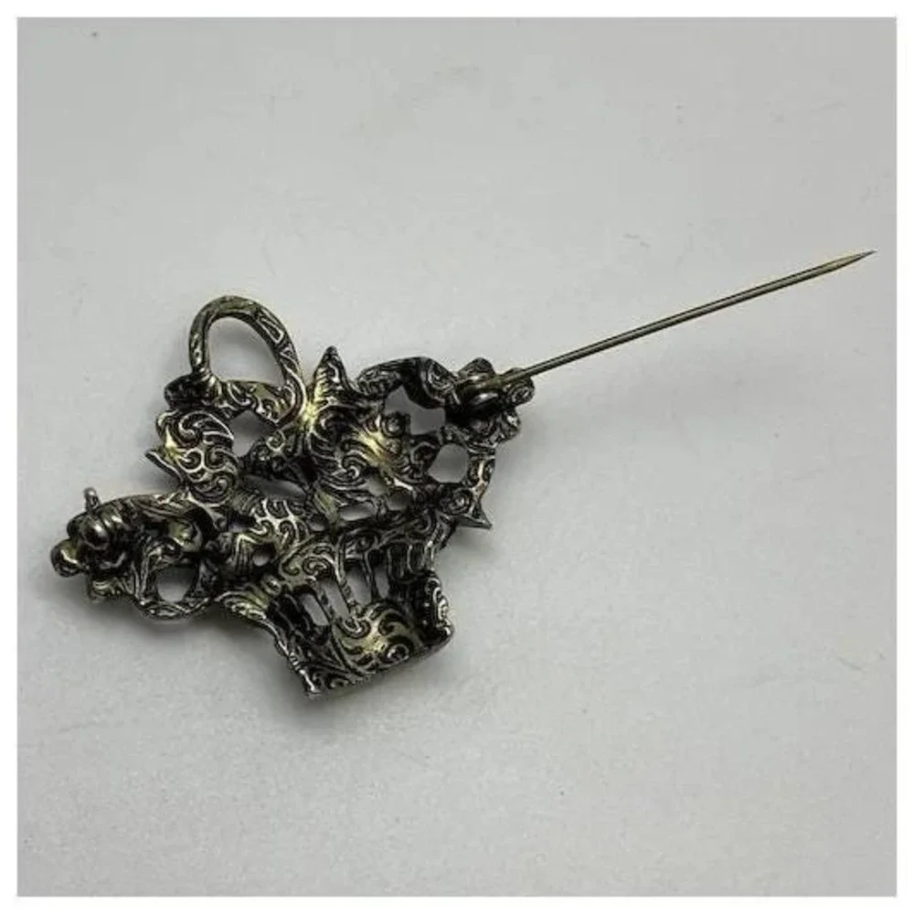 Vintage‎ 1928 Jewelry Co Rhinestone Flower Basket Brooch Pin Openwork